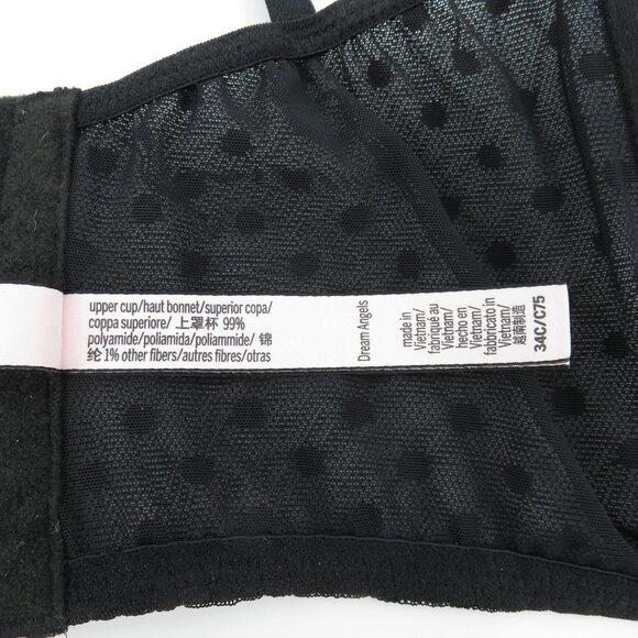 Victorias Secret 34C Bra Dream Angels Black Polka Dot Mesh Flower Lace Underwire - Picture 12 of 16